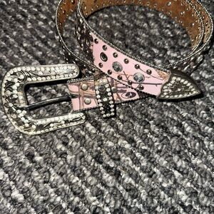 Betsey Johnson Pink Belt with Silver Studs
